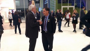 Two presidents: Skoltech’s Founding President, Professor Edward Crawley right), with the Order of Friendship on his chest, speaking with President Alexander Kuleshov.