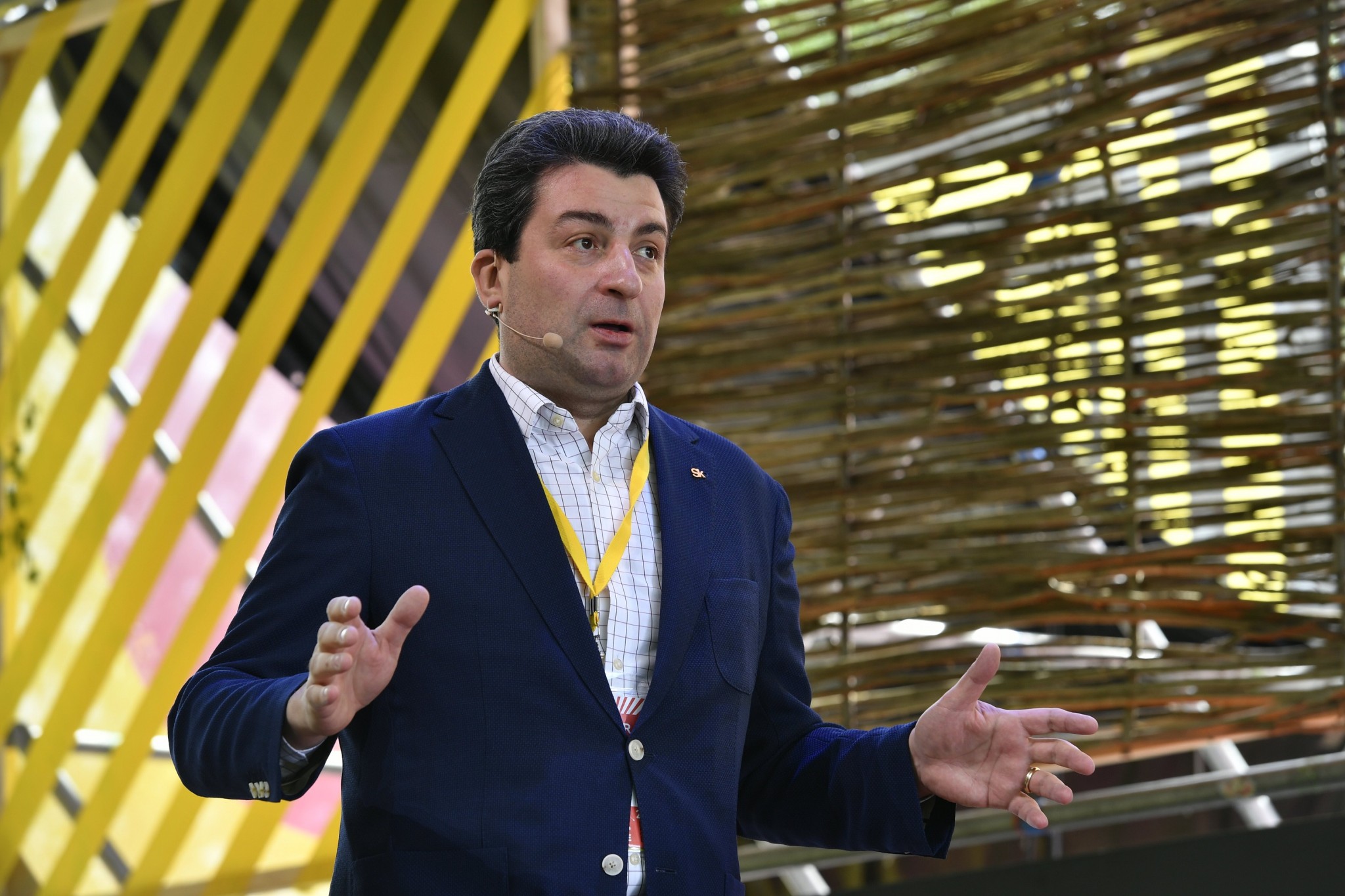 Skoltech Vice President of Institutional and Resource Development Alexei Sitnikov moderating the panel on universities of the future.