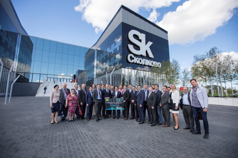 Members of the consortium at the Skolkovo Technopark after their victory at the CyberFrac contest. Photo: Skoltech.