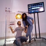 Skoltech MSc students Anton Krotov and Laura Elidedt Rodriguez pose with a lamp that was built as part of their bioart project at the Sirius Center for Gifted Education. Photo: Anton Krotov // Skoltech.