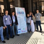 Members of Skoltech’s nanomaterials lab at the conference, including (from left) Vsevolod Iakovlev, Vladislav Kondrashov, Professor Albert Nasibulin, Anastasia Goldt, Daria Kopylova and Alexey Tsapenko.