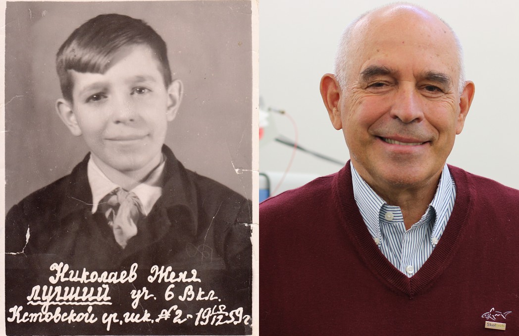 Skoltech Professor Evgeny Nikolaev, pictured as a schoolkid (left) and now. Photos: Evgeny Nikolaev and Skoltech.