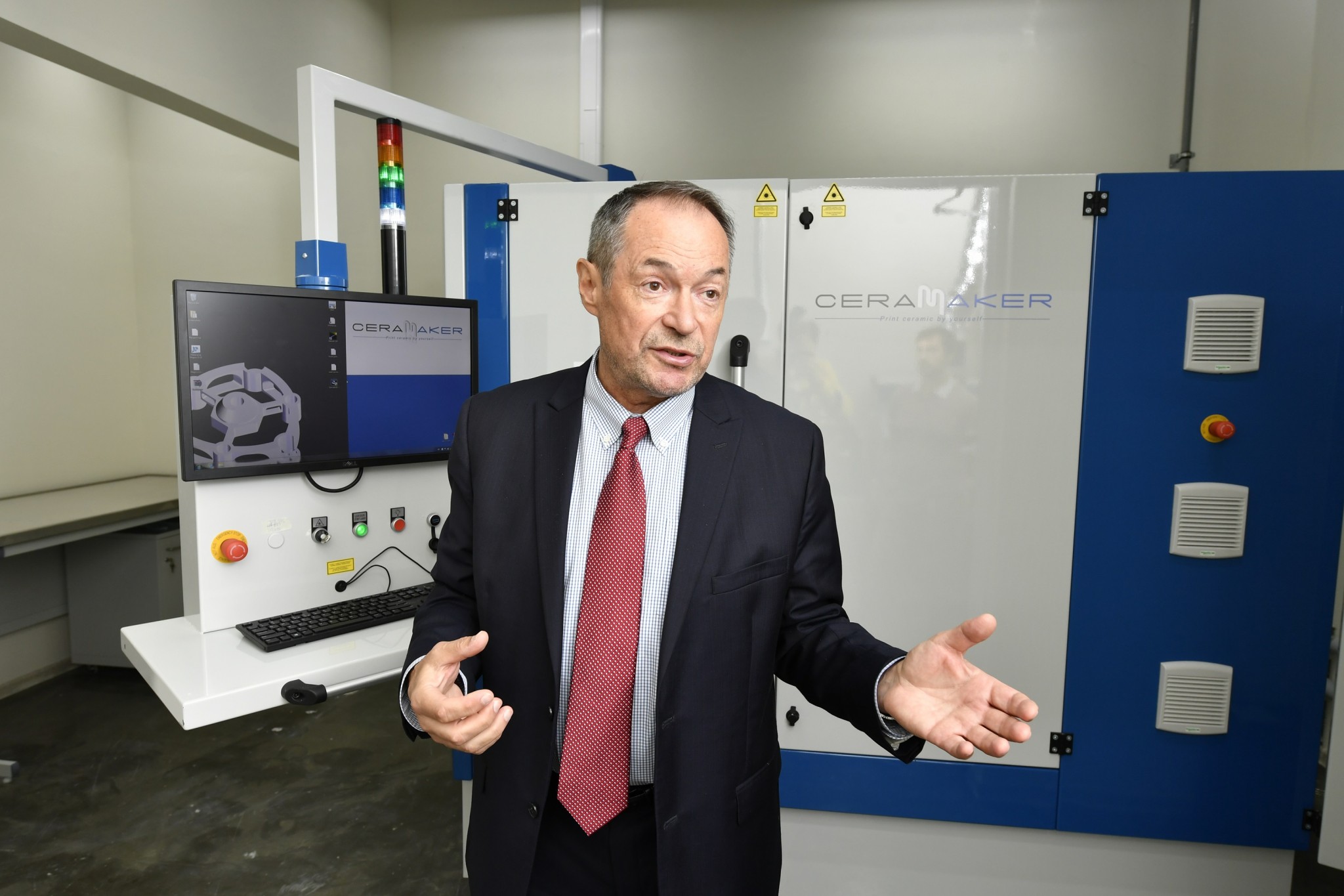 CDMM Director Iskander Akhatov pictured with the Ceramaker shortly after it was delivered to Skoltech in August 2017. Photo: Skoltech.