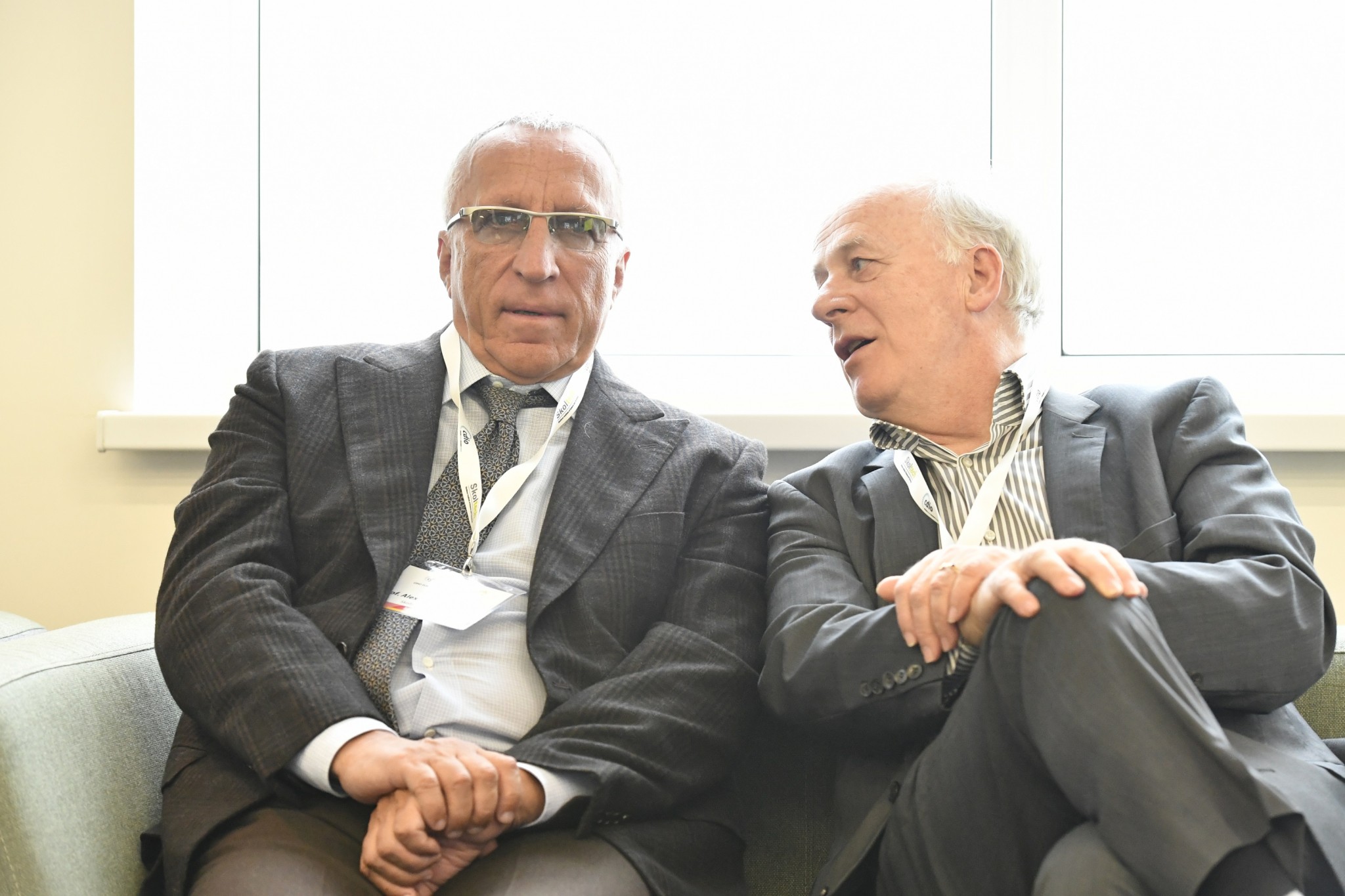 Skoltech President Alexander Kuleshov and Professor Clement Fortin share a chat on the sidelines of the CDIO meeting. Photo: Skoltech.
