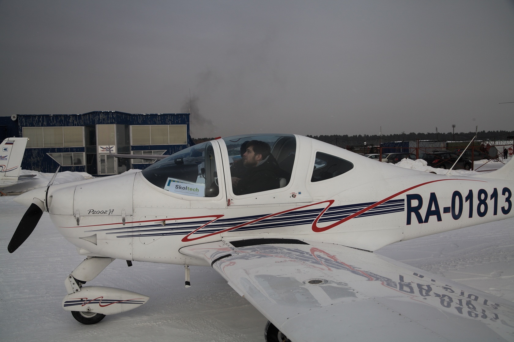 MSc student and ISP instructor Egor Burkov in an Italian aircraft at the end of Pilot School 2017. Photo: Skoltech.