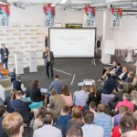 Skoltech President Alexander Kuleshov speaks before a packed house at a signing ceremony for the new IoT center on Friday. Photo: Skoltech.