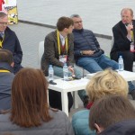 Participating in the Skoltech-organized panel session at Startup Village, were (from left to right) Christopher Noble, Technology Licensing Officer and Director of Corporate Engagement at MIT; Patrick Ferran, Vice President of NineSigma; Igor Seleznev, panel moderator; Shlomo Nimrodi, CEO of Ramot – the Business Engagement Center at Tel Aviv University; Christian Stein, the CEO of Ascenion GmbH; and Vera Rybko, Industry Project Manager at Skoltech’s Center of Life Sciences.  Photo: Skoltech.