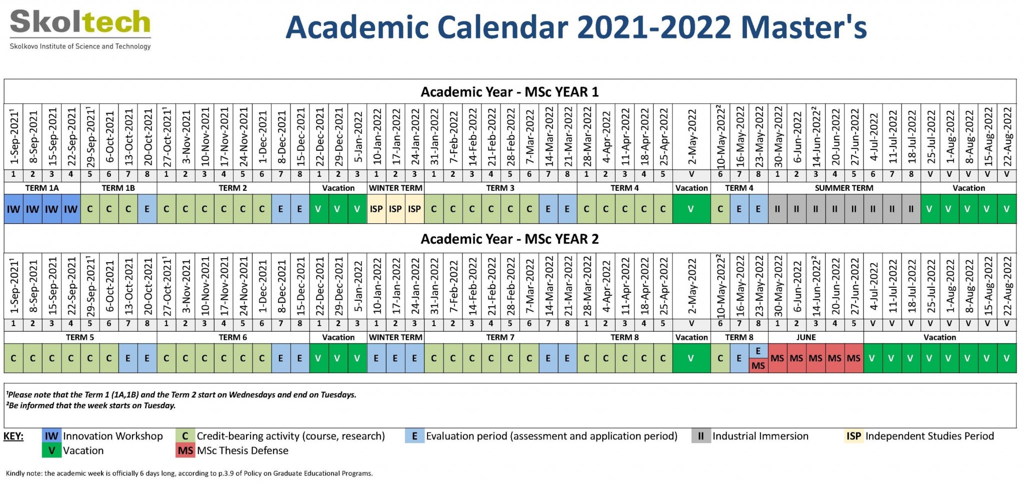 MSc Academic Calendar 2021-2022.