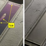 Image. Ice forming on an aluminum plate in a weather chamber as seen with the approach proposed in the study (left) and with the naked eye (right). Credit: Viktor Grishaev et al./Cold Regions Science and Technology