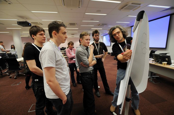 Students engaged in the Biology challenge led by Professor Konstantin Severinov at the Selection Weekend