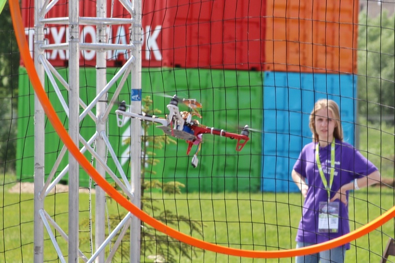 Drones participating in the competition had to fly through hoops and hover above obstacles