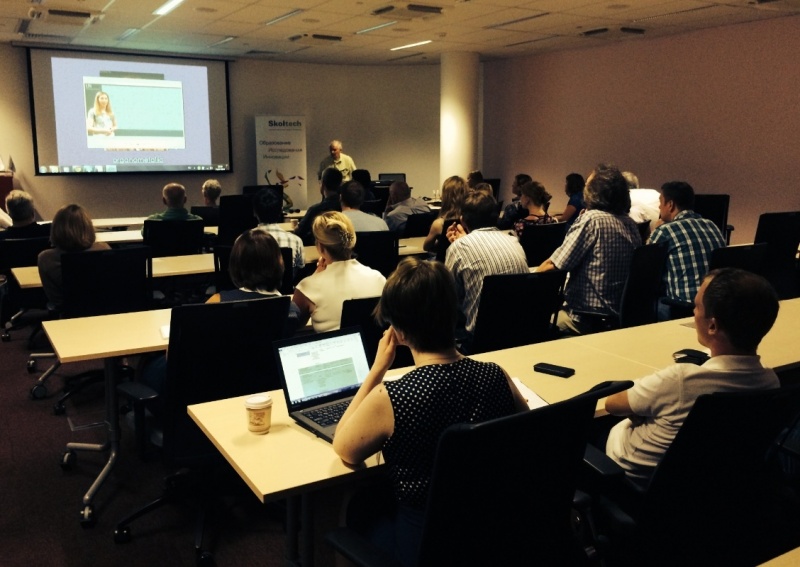 A full house at the Skoltech auditorium. The  Harold Kroto guest seminar was organized by Mikhail Myagkov, Skoltech's Vice-President for Academic Affairs and International Relations