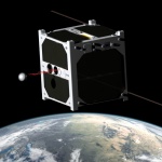 1U CubeSat ESTCube-1, developed mainly by the students from the University of Tartu, carries out a tether deployment experiment on the low Earth orbit. Image courtesy of Wikipedia