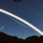 Satellite flare, Moon trail and star trails. Image courtesy of MomentsForZen
