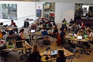 Skoltech students participating at an MIT hackathon, November 2014