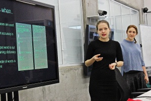 Language Technologies final projects: IT students Tatiana Svistova (front) and Anastasia Pukalova presenting their work.