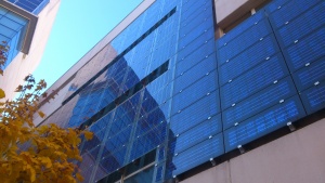 Solar cells facade on a municipal building located in Madrid, Spain. Image courtesy of Wikipedia, CC