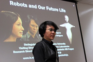 Professor Hiroshi Ishiguro delivering a lecture at Skoltech. Photo: Ilan Goren