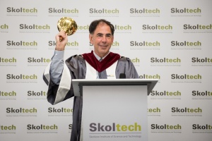 Prof Ed Crawley ringing the bell as Skoltech marks the opening of acaemic year - the fourth in the innovation focused university's history.