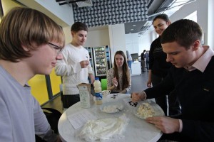 Cooking cheese during the “Science and Cooking” class.