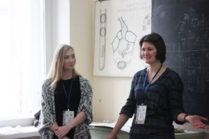 Discussion of a problem “Without Electrophoresis”. Ksenia Ershova as a reviewer. On the left an opponent from Siberian State Medical University.