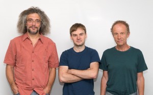 Sergey Shmakov (in the middle) and his supervisors Konstantin Severinov (left) and Eugene Koonin (right)