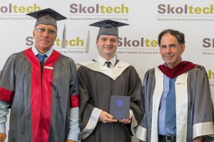 Simone Briatore (middle) in his Skoltech graduation ceremony.